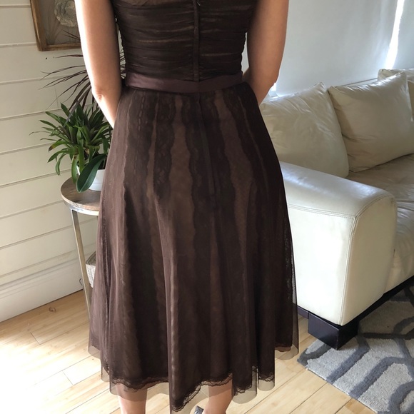 BCBGMaxazria brown tulle strapless dress 2 - Picture 3 of 7